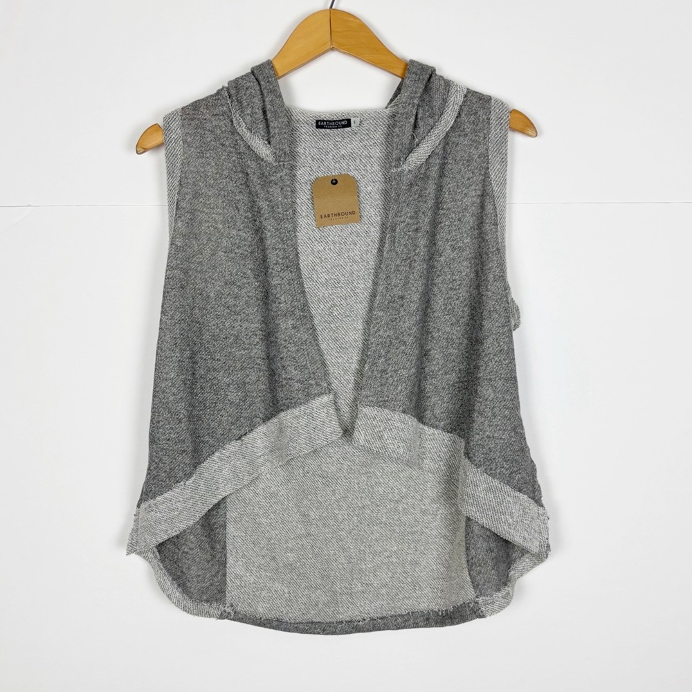 Earthbound Trading Co Cardigan Open Front Vest Gray Size Small Hooded New